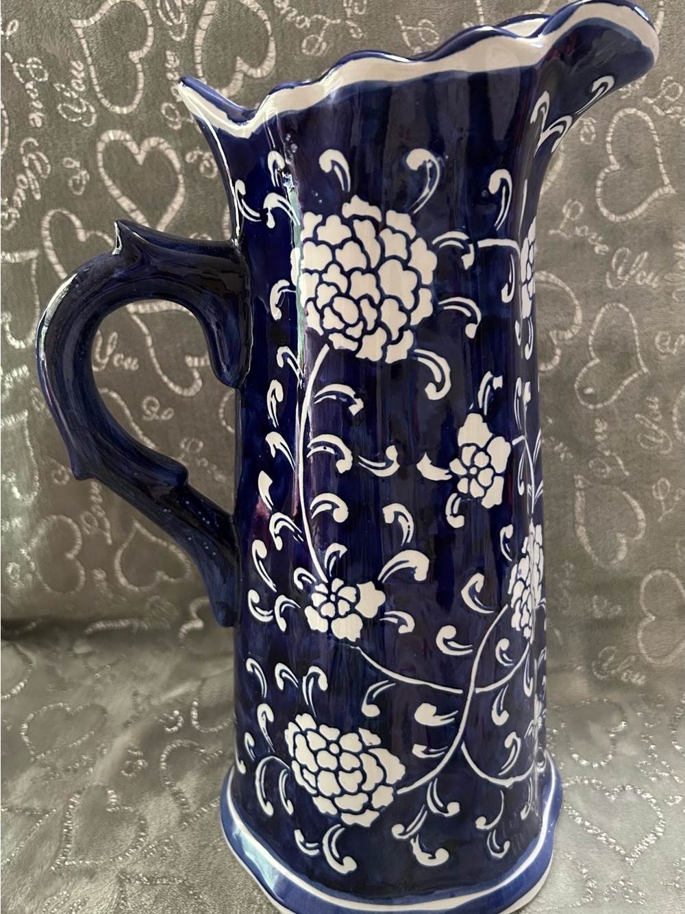 NEW 15” Blue Calico Tankard Jug- Brand Unspecified